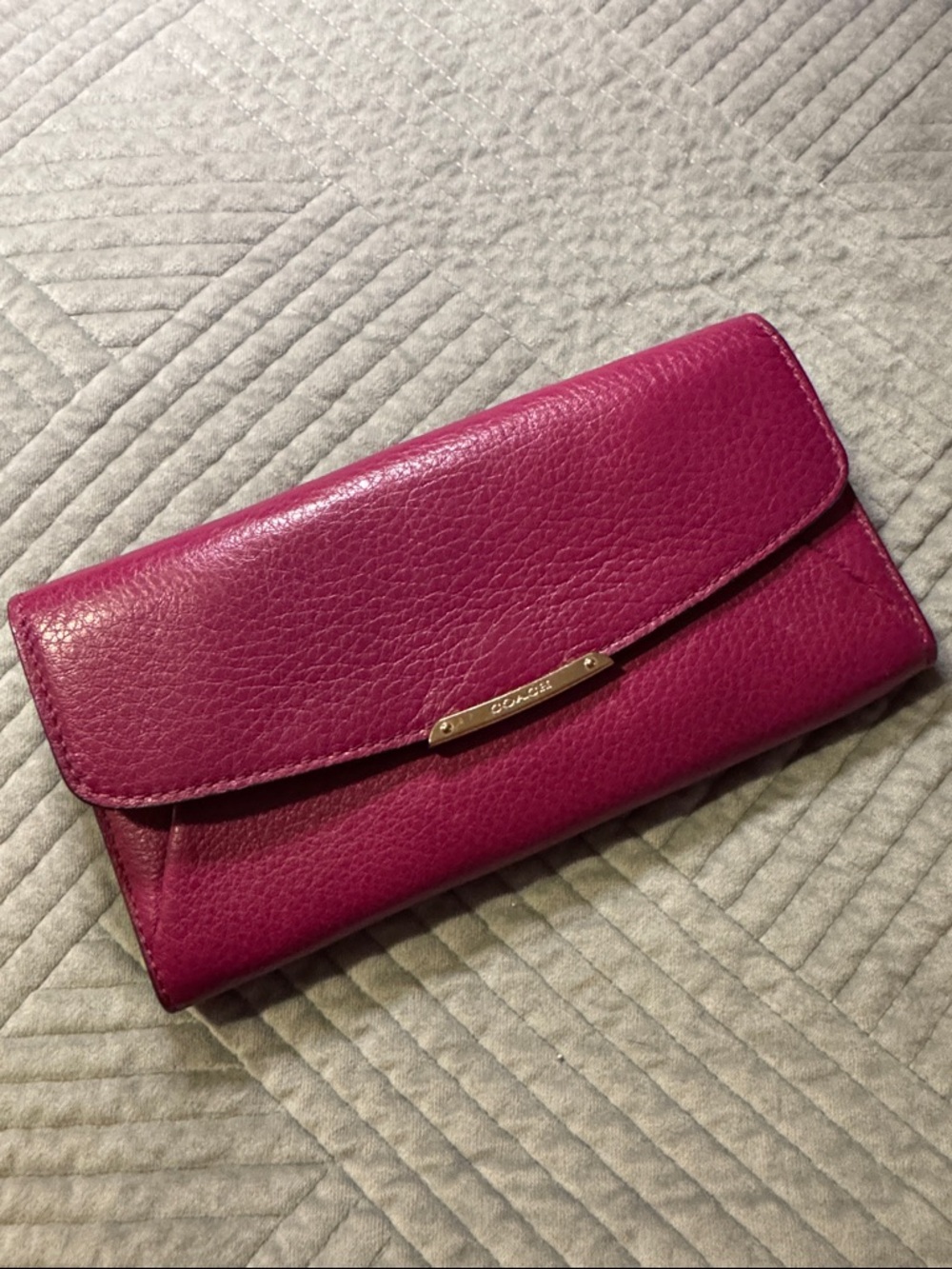 Coach Berry Pink Pebbled Leather Continental Wallet with Gold Hardware